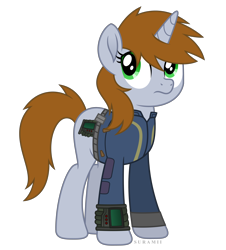 Size: 5016x5555 | Tagged: safe, artist:suramii, oc, oc only, oc:littlepip, pony, unicorn, fallout equestria, absurd resolution, clothes, cutie mark, fanfic, fanfic art, female, hooves, horn, mare, movie accurate, pipbuck, simple background, solo, style emulation, transparent background, updated, vault suit, vector