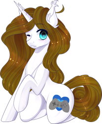 Size: 1123x1364 | Tagged: safe, artist:clefficia, oc, oc only, oc:gamerbeats, pony, unicorn, anatomically incorrect, female, incorrect leg anatomy, mare, one eye closed, raised hoof, simple background, solo, transparent background, wink