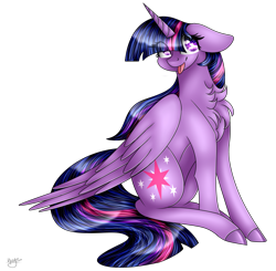 Size: 4076x4000 | Tagged: safe, artist:cat-chai, twilight sparkle, twilight sparkle (alicorn), alicorn, pony, absurd resolution, chest fluff, floppy ears, simple background, sitting, solo, tongue out, transparent background