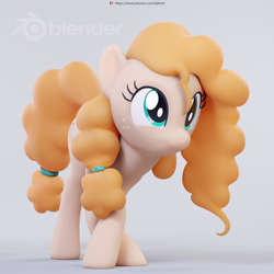 Size: 4096x4096 | Tagged: safe, artist:therealdjthed, pear butter, earth pony, pony, the perfect pear, 3d, 3d model, absurd resolution, blender, crossed hooves, curtsey, cute, cycles, cycles render, female, mare, model:djthed, patreon, patreon logo, pearabetes, simple background