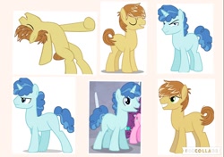 Size: 1110x780 | Tagged: safe, feather bangs, party favor, pony, hard to say anything, bedroom eyes, collage, eyes closed, male, sexy, smiling, stallion, upset