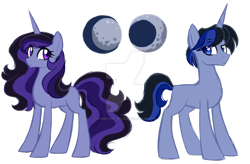 Size: 1024x671 | Tagged: safe, artist:azure-art-wave, oc, oc only, oc:andromeda, oc:orion, pony, unicorn, duo, female, male, mare, next generation, offspring, parent:good king sombra, parent:king sombra, parent:princess luna, parents:lumbra, reference sheet, simple background, stallion, transparent background, watermark