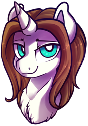 Size: 340x486 | Tagged: safe, artist:breioom, oc, oc only, oc:light landstrider, unicorn, bust, chest fluff, green eyes, long mane, looking at you, male, portrait, seductive, simple background, solo, stallion, transparent background, white fur