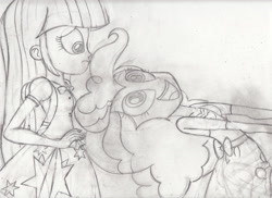 Size: 3496x2552 | Tagged: safe, artist:redfern05, pinkie pie, twilight sparkle, equestria girls, high res, monochrome, traditional art