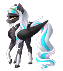 Size: 2397x2709 | Tagged: safe, artist:scarlet-spectrum, oc, oc only, oc:wendy mcwonder, pegasus, pony, art trade, fangs, female, mare, multicolored hair, simple background, solo, transparent background