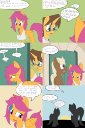 Size: 1600x2400 | Tagged: safe, artist:jake heritagu, doctor horse, doctor stable, scootaloo, oc, oc:sandy hooves, pony, comic:ask motherly scootaloo, cast, comic, depression, glasses, hairpin, hospital, motherly scootaloo, sun