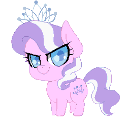 Size: 278x268 | Tagged: safe, artist:imaranx, artist:toxicpoisonpills, diamond tiara, earth pony, pony, animated, blinking, female, filly, gif, looking at you, mischievous, pixel art, simple background, smiling, solo, transparent background
