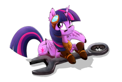 Size: 900x600 | Tagged: safe, artist:lawombat, twilight sparkle, twilight sparkle (alicorn), alicorn, pony, cute, female, goggles, grease, mare, solo, twiabetes, wrench