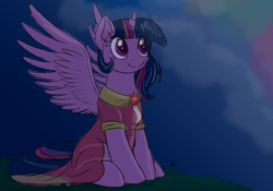 Size: 2500x1750 | Tagged: safe, artist:j24262756, twilight sparkle, twilight sparkle (alicorn), alicorn, pony, atg 2017, clothes, dress, female, mare, newbie artist training grounds, sitting, smiling, solo