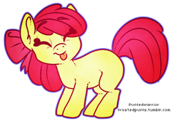 Size: 568x406 | Tagged: safe, artist:frostedpuffs, apple bloom, earth pony, pony, adorabloom, apple bloom's bow, bow, cute, eyes closed, female, filly, hair bow, silly, silly pony, simple background, solo, tongue out, transparent background