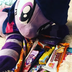 Size: 2047x2047 | Tagged: safe, artist:epicrainbowcrafts, twilight sparkle, candy, clothes, food, irl, photo, plushie, socks, striped socks, sweets