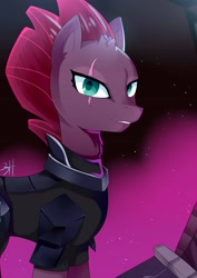 Size: 2480x3507 | Tagged: safe, artist:dan-kowalski-3h, tempest shadow, pony, unicorn, my little pony: the movie, armor, broken horn, eye scar, female, looking at you, mare, scar, solo