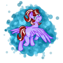 Size: 1024x1024 | Tagged: safe, artist:rubyperl, oc, oc only, oc:cherry crescent, oc:ruby perl, pegasus, pony, blue eyes, looking back, ponytail, purple, red mane, shading, simple background, smiling, standing, white mane