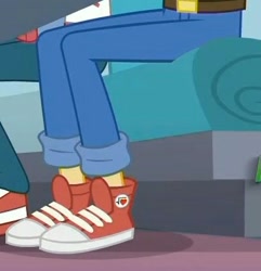 Size: 404x419 | Tagged: safe, curly winds, some blue guy, wiz kid, coinky-dink world, eqg summertime shorts, equestria girls, background human, clothes, converse, legs, pants, pictures of legs, shoes, sneakers