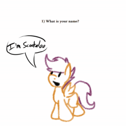 Size: 750x750 | Tagged: safe, artist:hi-scootaloo, scootaloo, pony, animated, ask factory scootaloo, factory scootaloo, gif, solo, text