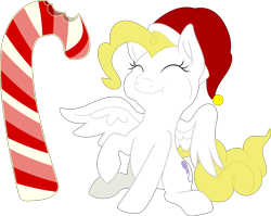 Size: 3135x2500 | Tagged: safe, artist:theshadowstone, surprise, pegasus, pony, candy, candy cane, christmas, food, hat, holiday, raised hoof, santa hat, simple background, sitting, transparent background