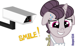 Size: 1810x1103 | Tagged: safe, artist:roger334, sugar belle, pony, cctv, floppy ears, nervous, panopticism, security camera, simple background, solo, surveillance, transparent background