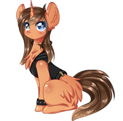 Size: 654x642 | Tagged: safe, artist:little-sketches, oc, oc only, pony, unicorn, clothes, commission, female, looking at you, mare, simple background, sitting, solo, spiked wristband, transparent background, wristband