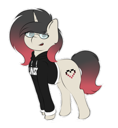 Size: 861x934 | Tagged: safe, oc, oc only, oc:pixel, pony, unicorn, clothes, glasses, hoodie, simple background, transparent background