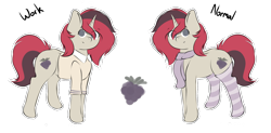 Size: 1500x739 | Tagged: dead source, safe, oc, oc only, pony, unicorn, clothes, female, reference sheet, scarf, shirt, simple background, socks, solo, striped socks, transparent background