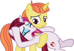 Size: 5190x3578 | Tagged: safe, artist:ironm17, cayenne, citrus blush, pony, unicorn, made in manehattan, drama queen, eyes closed, faint, female, holding, mare, open mouth, simple background, transparent background, vector