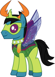 Size: 2423x3392 | Tagged: safe, artist:sketchmcreations, thorax, oc, oc:sketch mythos, changedling, changeling, clothes, costume, fake horn, king thorax, male, nightmare night, scarf, simple background, solo, transparent background, vector