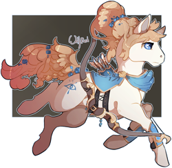 Size: 1100x1068 | Tagged: safe, artist:plaguemage, oc, oc only, oc:bow and blossom, earth pony, pony, adoptable, bow, cape, clothes, crossover, flower, flower in hair, male, quiver, simple background, stallion, transparent background