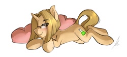 Size: 1280x575 | Tagged: safe, artist:sugarstar, oc, oc only, oc:alex, pony, blushing, crossed hooves, glasses, heart, horn, looking at you, lying down, male, pillow, sexy, simple background, smiling, solo, stallion, transparent background