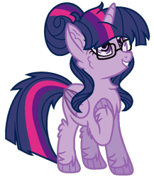 Size: 748x860 | Tagged: safe, artist:bezziie, sci-twi, twilight sparkle, twilight sparkle (alicorn), alicorn, pony, female, fluffy, glasses, looking up, mare, scitwilicorn, simple background, solo, transparent background, unshorn fetlocks