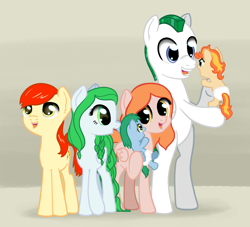 Size: 1310x1190 | Tagged: safe, artist:nimaru, oc, oc only, oc:aegis, oc:crab apple, oc:maple breze, oc:winter willow, pegasus, pony, baby, baby pony, bipedal, family, female, male, mare, stallion