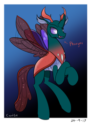 Size: 1200x1600 | Tagged: safe, artist:ask-scifresh-pony, artist:casualcolt, pharynx, changedling, changeling, to change a changeling, crossed hooves, male, prince pharynx, smiling, solo, spread wings, wings