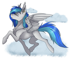 Size: 3000x2500 | Tagged: safe, artist:sunny way, oc, oc only, oc:coldfire, pegasus, pony, chest fluff, cloud, colored, colored lineart, ear fluff, ear piercing, earring, eyes closed, fangs, female, flying, jewelry, piercing, rcf community, ring, simple shading, solo, walking, wings, ych result