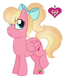 Size: 1364x1616 | Tagged: safe, artist:strawberry-spritz, oc, oc only, adoptable, bow, crack shipping, cutie mark, female, filly, freckles, hair bow, offspring, parent:big macintosh, parent:princess cadance, parents:cadmac, ponytail, shipping, simple background, transparent background, weird ship wednesday, youtube link