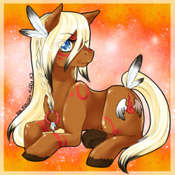 Size: 550x550 | Tagged: safe, artist:chocoberrylollipop, oc, oc only, oc:eagle soul, earth pony, pony, feather, female, mare, native american, solo, tattoo, unshorn fetlocks