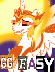 Size: 296x388 | Tagged: safe, edit, edited screencap, editor:watermelon changeling, screencap, daybreaker, alicorn, pony, a royal problem, caption, cropped, expand dong, exploitable meme, image macro, meme, smug, solo, spread wings, wings
