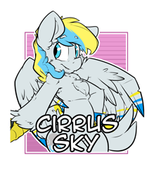 Size: 2100x2400 | Tagged: safe, artist:bbsartboutique, oc, oc only, oc:cirrus sky, hippogriff, armpits, badge, biologically justified underarm fluff, chest fluff, con badge, holding hands, offscreen character, parent:oc:camellia sky, parent:oc:russet sky, parents:oc x oc, simple background, talons, transparent background