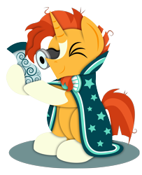 Size: 2480x3054 | Tagged: safe, artist:bobthedalek, sunburst, pony, unicorn, uncommon bond, antique, loupe, male, messy mane, one eye closed, simple background, solo, stallion, that pony sure does love antiques, transparent background, vase, vector