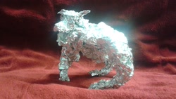 Size: 2560x1440 | Tagged: safe, artist:thefoilguy, crunch (character), g1, aluminum, foil, photo, rock dog, sculpture, traditional art