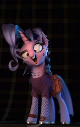 Size: 2067x3247 | Tagged: safe, artist:v747, twilight sparkle, pony, unicorn, 3d, alternate hairstyle, blender, clothes, female, fishnet stockings, jewelry, skirt, solo