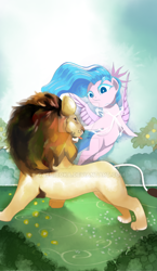 Size: 600x1036 | Tagged: safe, artist:gashiboka, big cat, lion, pegasus, pony, everfree tarot, major arcana, realistic, strength, tarot, tarot card, watermark