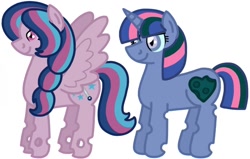 Size: 1060x676 | Tagged: safe, artist:kindheart525, oc, oc only, oc:lunar gauntlet, oc:parasite, pegasus, pony, unicorn, kindverse, magical lesbian spawn, offspring, offspring's offspring, parent:oc:firefly, parent:oc:galaxy guard