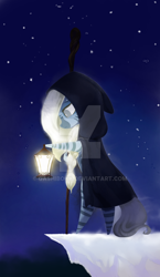 Size: 600x1036 | Tagged: safe, artist:gashiboka, zebra, cliff, cloak, clothes, everfree tarot, lantern, major arcana, solo, staff, stars, tarot, tarot card, the hermit, watermark