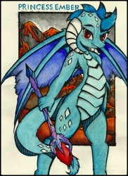 Size: 1612x2216 | Tagged: safe, artist:canvymamamoo, princess ember, dragon, bloodstone scepter, solo, traditional art