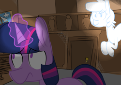 Size: 1700x1200 | Tagged: safe, artist:provolonepone, twilight sparkle, ghost, pony, unicorn, indoors, solo, spider web, spooky