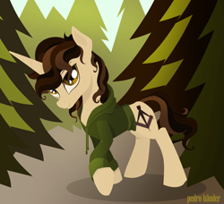 Size: 1921x1752 | Tagged: safe, artist:pedrohander, oc, oc only, oc:gray compass, unicorn, forest, solo