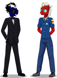 Size: 1985x2731 | Tagged: safe, artist:zacatron94, oc, oc only, oc:alto burn, oc:pyro burn, anthro, clothes, male, simple background, stallion, sunglasses, transparent background, tuxedo, uniform