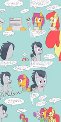 Size: 1600x3200 | Tagged: safe, artist:jake heritagu, apple bloom, rumble, scootaloo, sweetie belle, pony, comic:ask motherly scootaloo, clothes, comic, hairpin, motherly scootaloo, sweatshirt