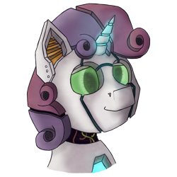 Size: 1469x1469 | Tagged: safe, artist:my-little-poni, sweetie belle, sweetie bot, pony, robot, robot pony, unicorn, bust, female, filly, foal, horn, portrait, smiling, solo