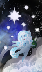 Size: 600x1036 | Tagged: safe, artist:gashiboka, oc, oc only, oc:snowdrop, pegasus, pony, cloud, everfree tarot, jug, major arcana, music notes, solo, stars, tarot, tarot card, the star, watermark