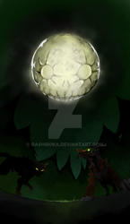 Size: 600x1036 | Tagged: safe, artist:gashiboka, timber wolf, everfree tarot, major arcana, moon, night, tarot, tarot card, watermark